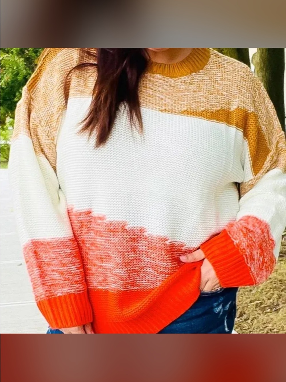 NWOT -Plus Colorblock Crewneck Sweater in Ivory, Mustard & Orange